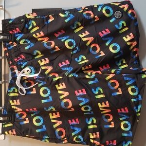 Brooklyn Cloth Kent Ave Volley Swim Trunks, Tie Dye "Love" Pattern